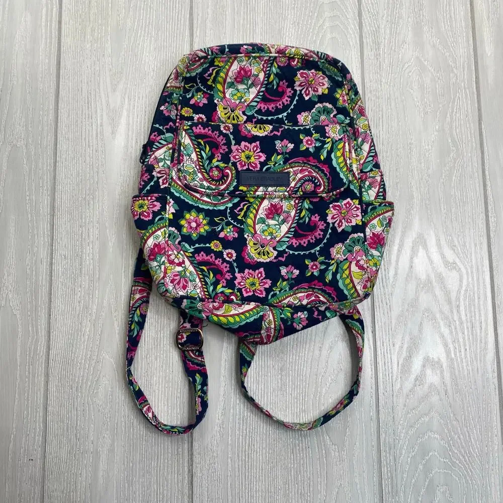 Vera Bradley Navy Blue & Pink Petal Paisley Lightweight Small Backpack